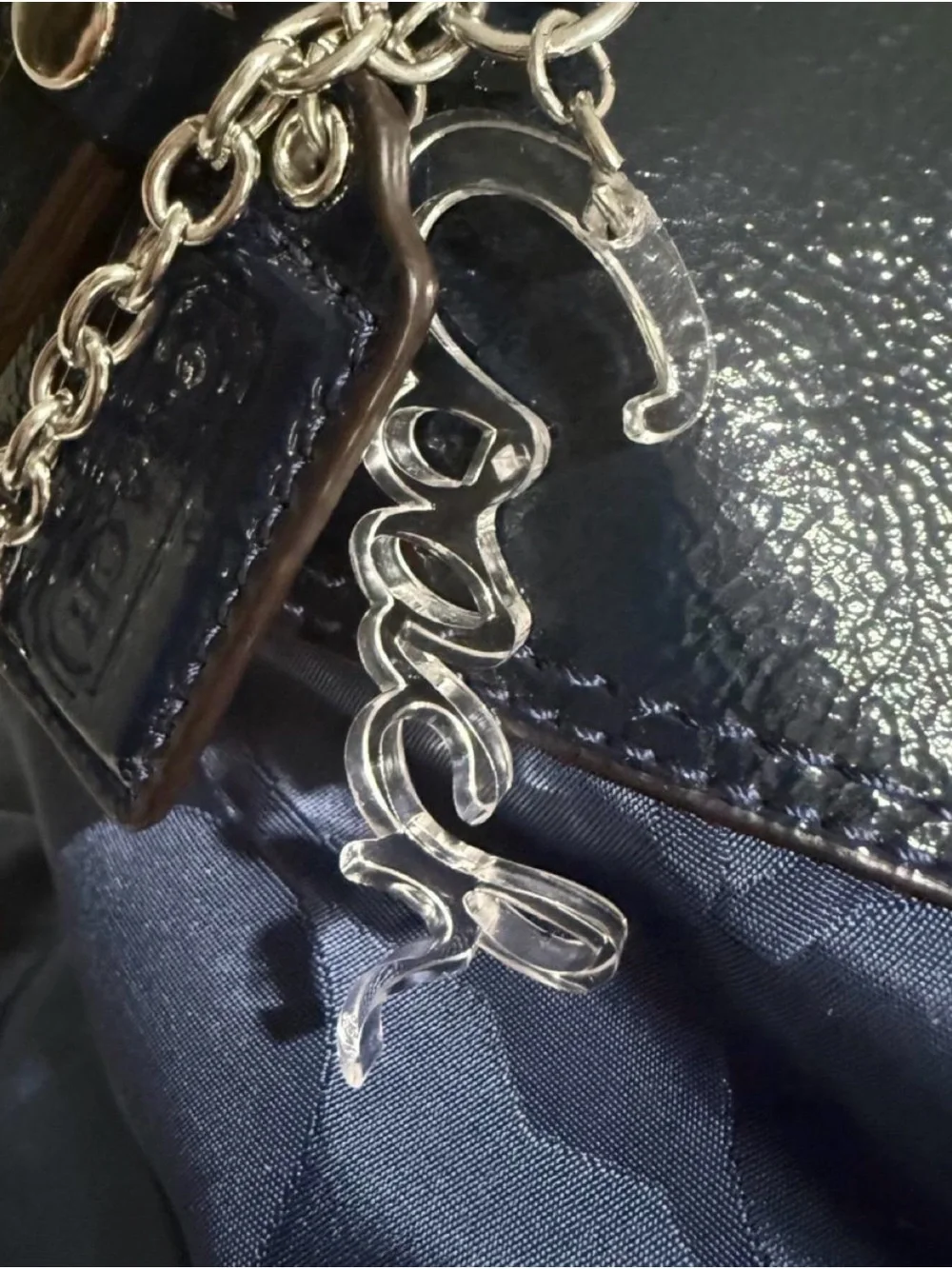 Vintage 2000’s Coach Laura Embossed Leather Navy Tote Bag